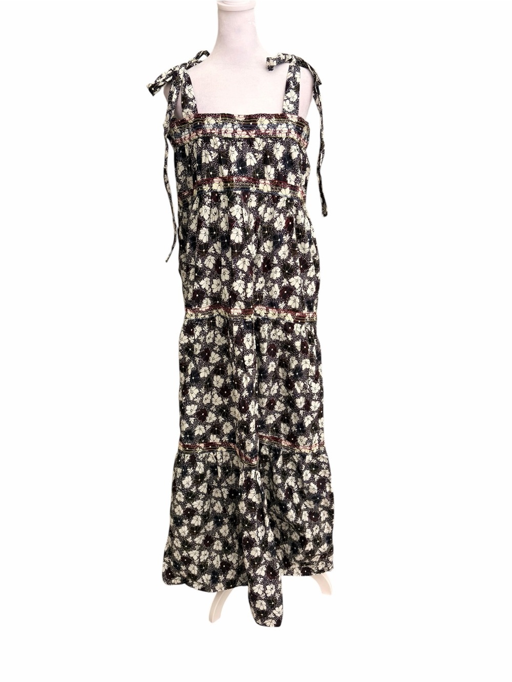 Tie-Shoulder Black Floral Maxi Dress